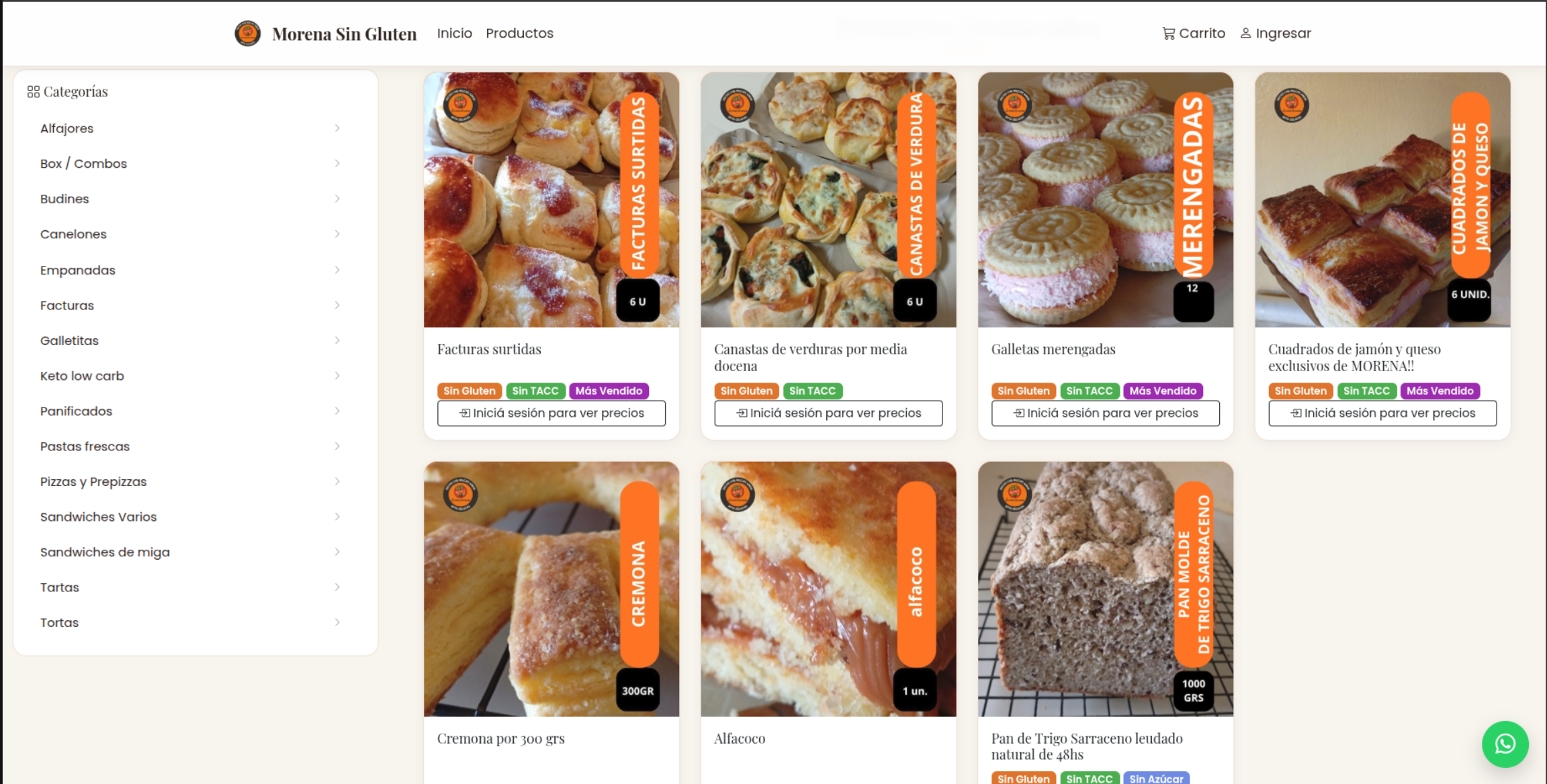 Captura del sitio Morena Sin Gluten — morenasingluten.ar